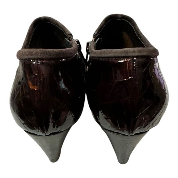 Aquatalia Chianti Croc Italian Patent Leather Burgundy Heeled Ankle Booties 8.5 - Picture 6 of 8